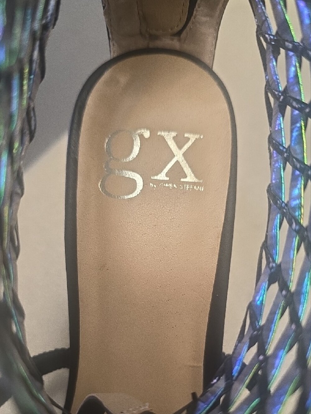 GX by Gwen Stefani Black and White High Heel Sandals with Iridescent Ankle Cuff - Picture 3 of 8